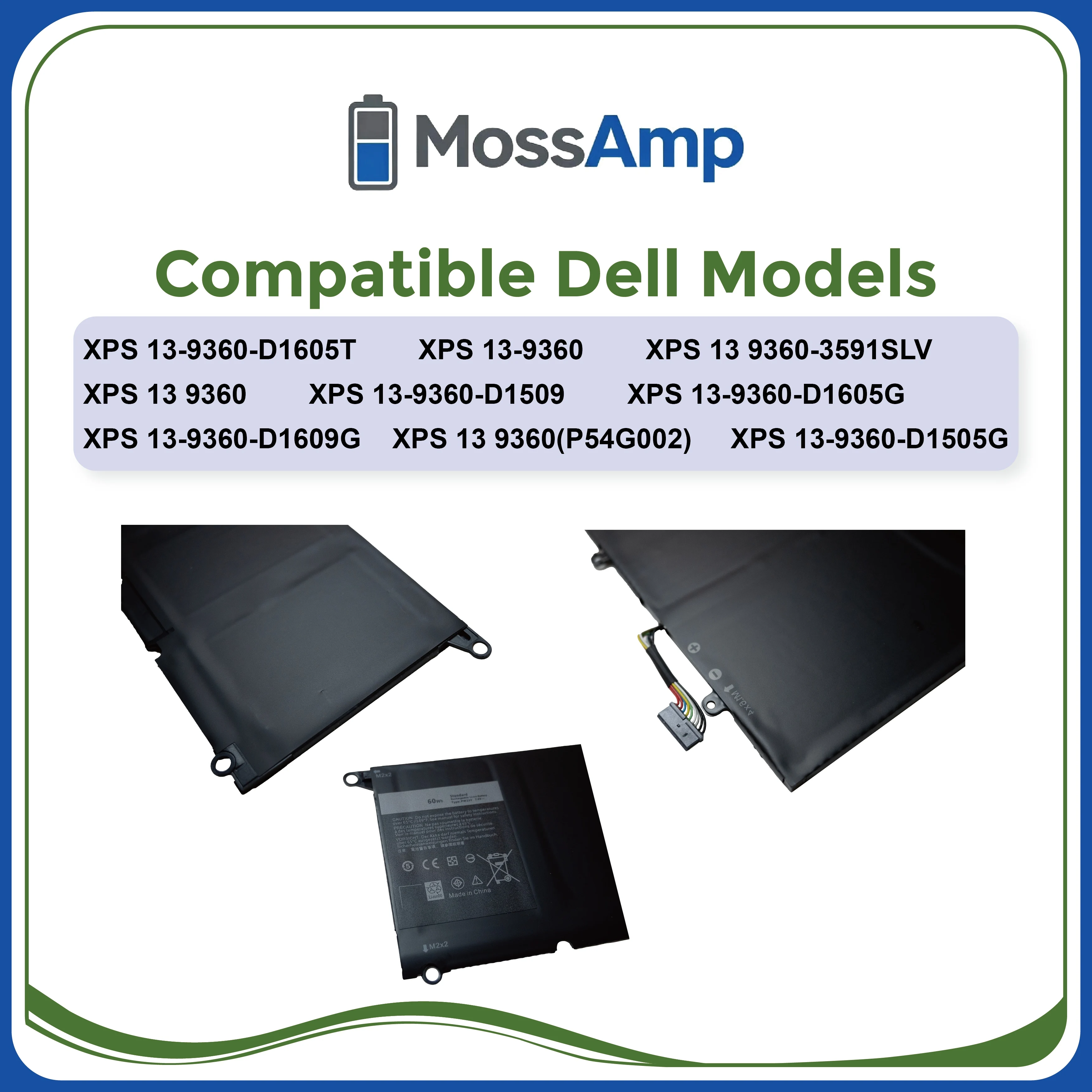 MossAmp 7.6V 60WH PW23Y Laptop Battery for XPS 13 9360 P54G002 TP1GT RNP72 0RNP72 0TP1GT