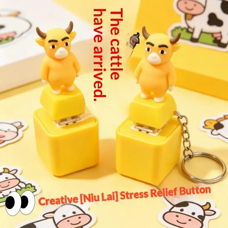 1 Stück Cartoon-Kuh-Lampen-Taschenanhänger Tier-Stimm-Schlüsselanhänger Anti-Stress-Clicker Schlüsselring Hängender Fingerknopf Entspannungsgeschenk – Detail 1