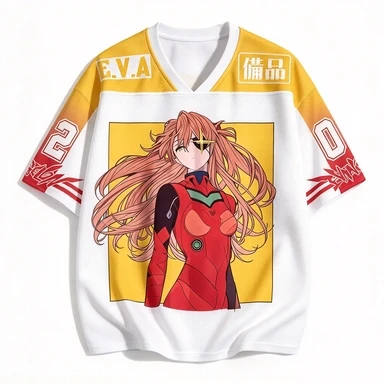 New Century Evangelion Asuka Mesh Shirt Japanese Street Anime Style Printed Trendy Wear Casual Loose T-shirt
