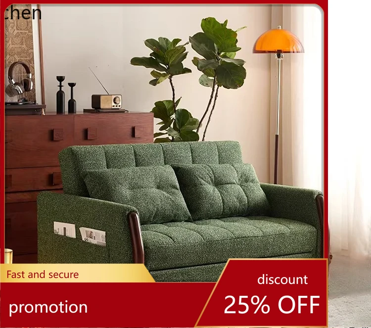 

CZ White Ash Wood Sofa Bed Foldable Dual-use Double Small Apartment Dual-use Fabric Sofa Bed