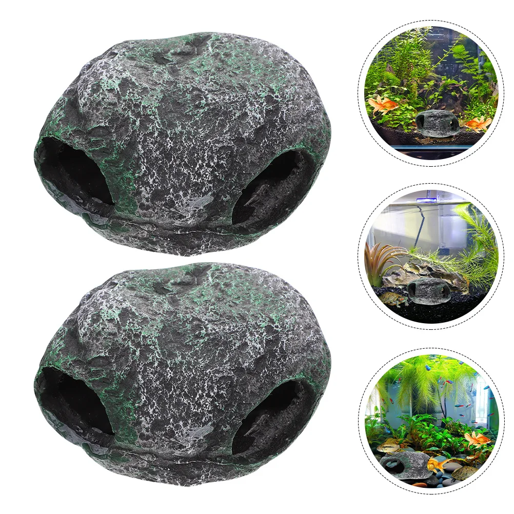 

2Pcs Stone Aquarium Cave Decorative Resin Fish Tank Supply Desktop Fish Cave Decor Lizard Tank Accessories Aquarium Decor