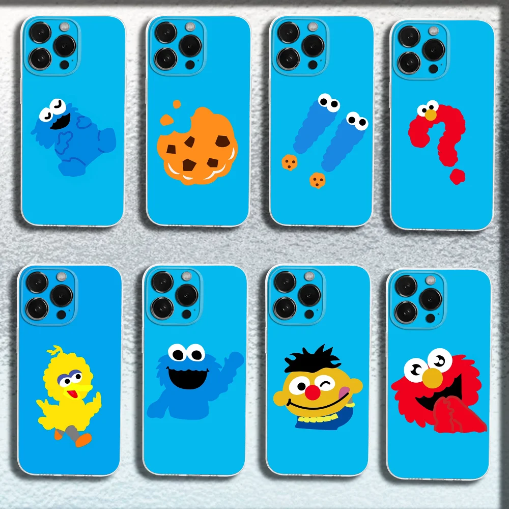 

S-Sesame cartoon S-Street Phone Case For iPhone 16,15,14,13,12,11 Plus,Pro,Max,XR,XS,Plus,SE,Mini Transparent Soft Cover