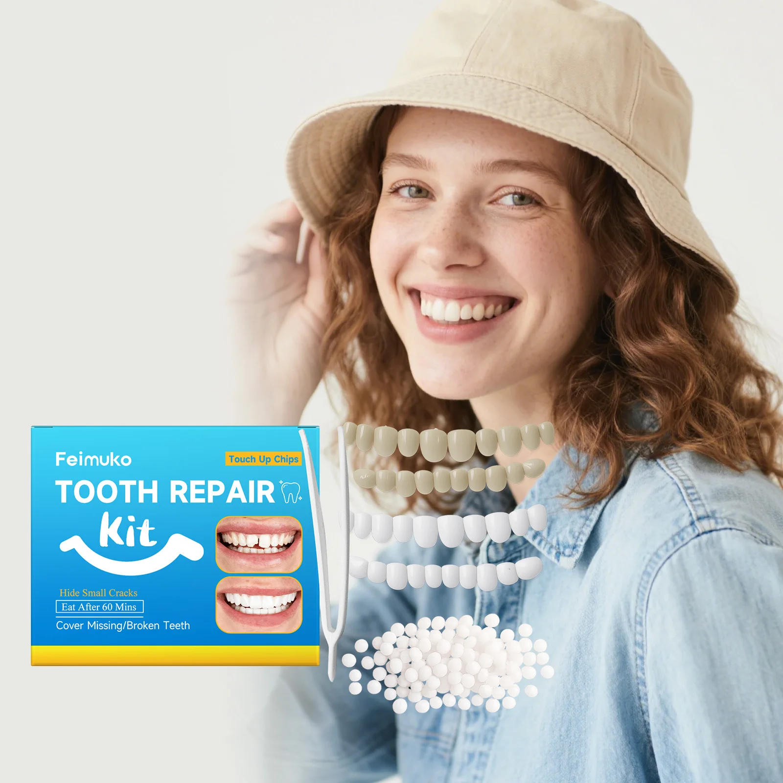 

Feimuko Fake Teeth Modification Set Comfort Material Natural Veneers Instant Smile Beauty Denture Kit Daily Tooth Decoration