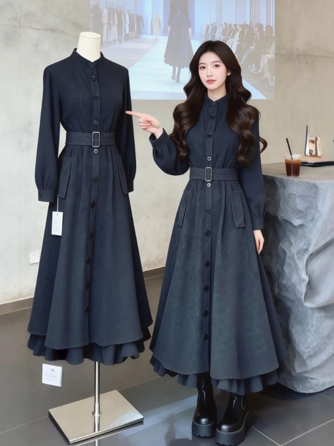 

Hebden Style Korean Long Slim Fit Dress Waist Cinched Spring Fashionable Elegant Skirt Suit City Commute Office Party