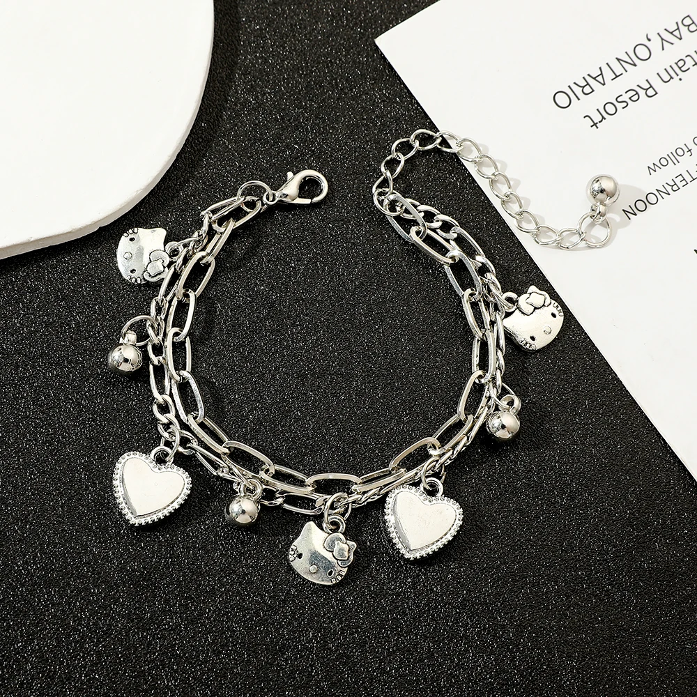 Silver Color Chain Link Bracelets for Women, Simple Bangles, Hello Kitty Jewelry, Drop Shipping, 2025