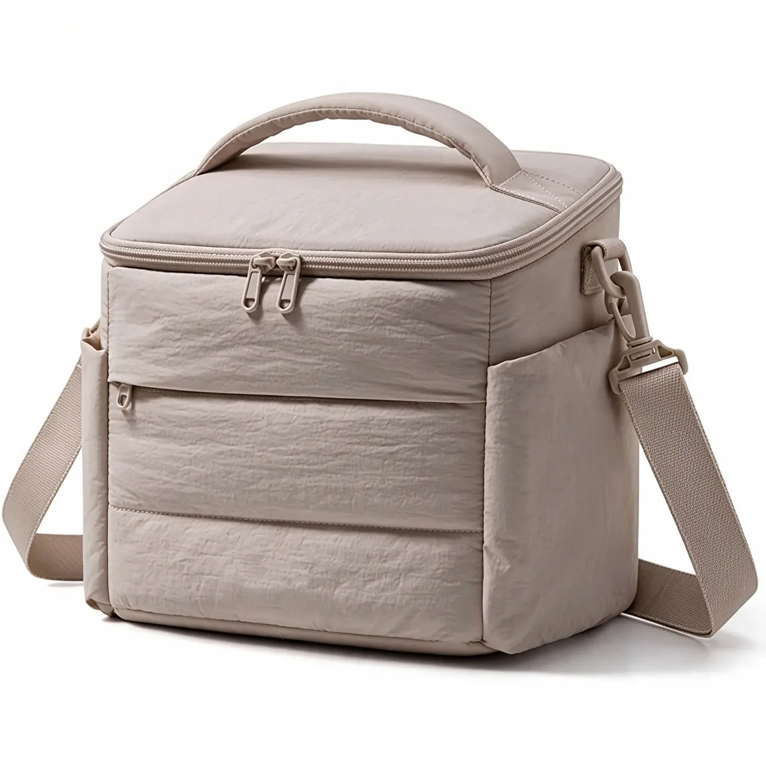 New Insulated Bento Lunch Box Bag Soft Fabric Lunch Cooler Bag With Front Hidden Pocket Side Pockets Portable Food Storage Bag
