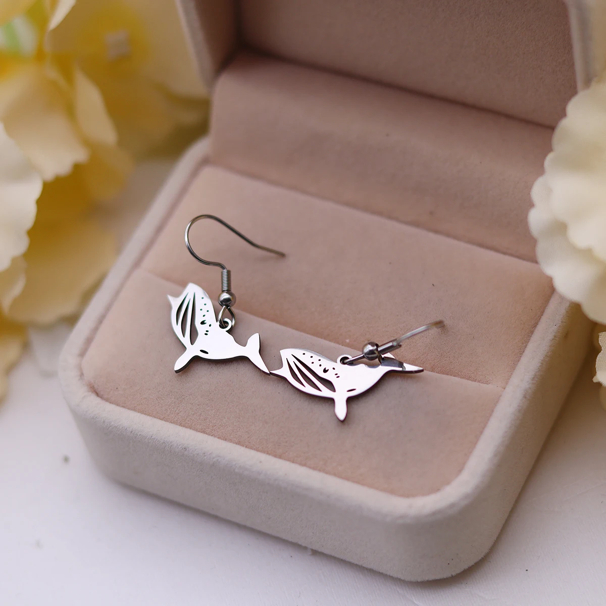 Kinitial Stainless Steel Earrings Whale Dolphin Dangle Earrings Sea Ocean Animal Charm Earrings For Women Jewelry Party Gifts