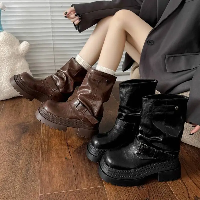 

Women Platform Ankle Boots Fashion Heeled Shoes Winter Elegant New Trend Chunky Chelsea Boots Party Brand Woman Botas Mujer