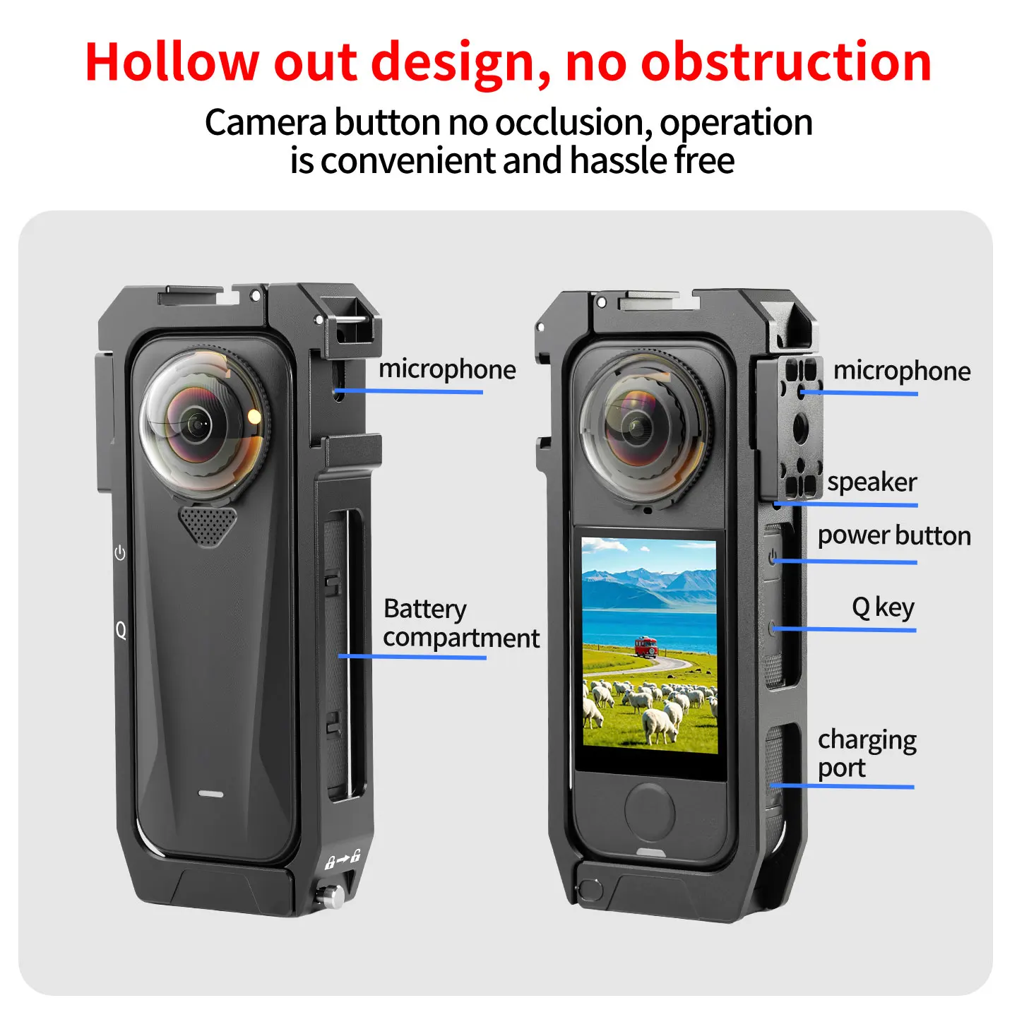 Metall-Kamerakäfig für Insta360 X4 Air Panorama mit magnetischem Schnellverschluss, Dual Cold Shoe Mount und Batteriewechsel ohne Entfernung – Detail 14