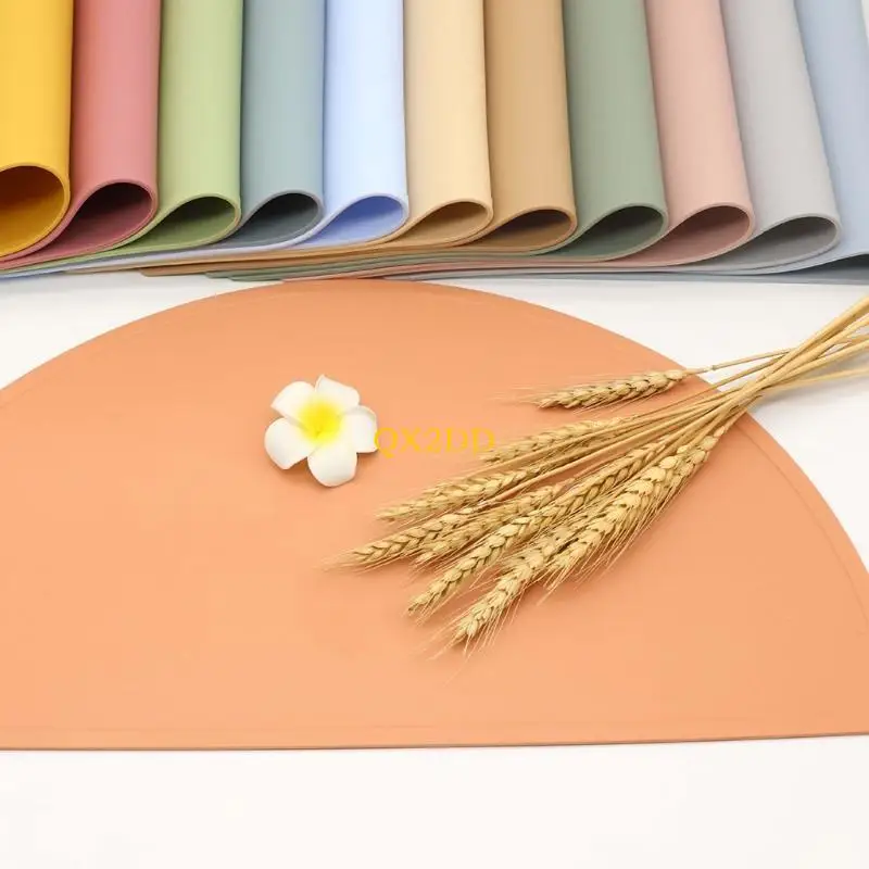 

QX2D Baby Toddlers Kids Silicone Semicircle Placemat Non Slip Placemat Portable Mat BPA Reusable Eating Table Mat for