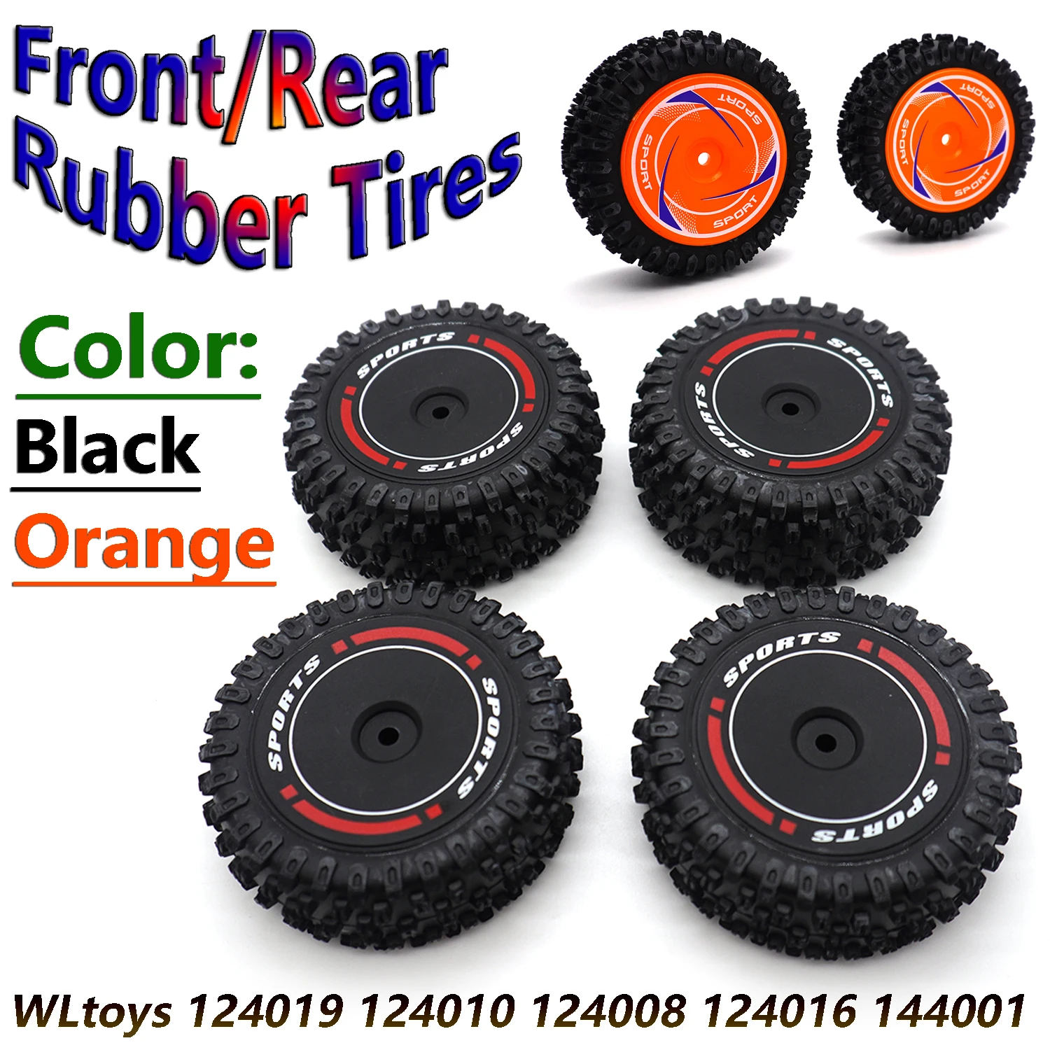 Front and Rear Wheels Rubber Tires Non-Slip and Wear-Resistant Tyre for WLtoys 124010 124008 124016 RC Drift Car Upgrade Parts
