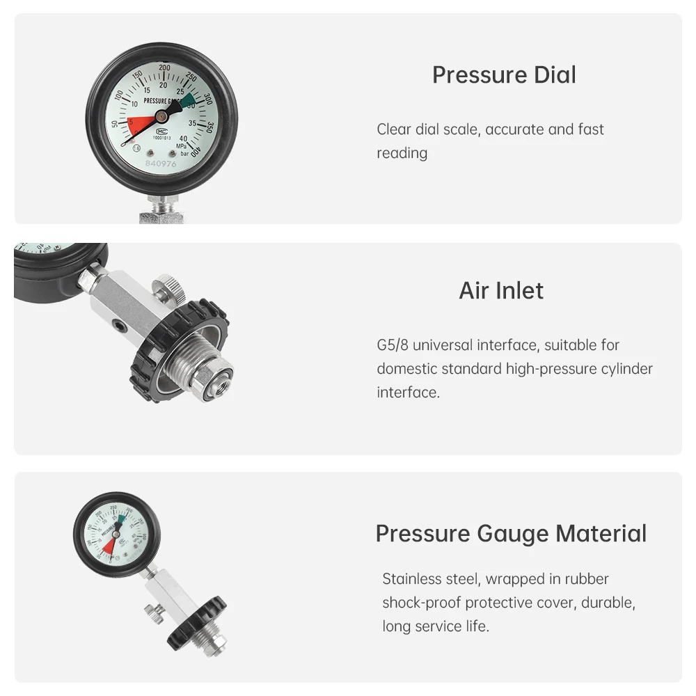 Scuba Choice G5/8 Thread for DIN Tank Pressure Checker 5800 PSI/400 BAR Gauge, Durable Stainless Steel Dive Valves Accessories
