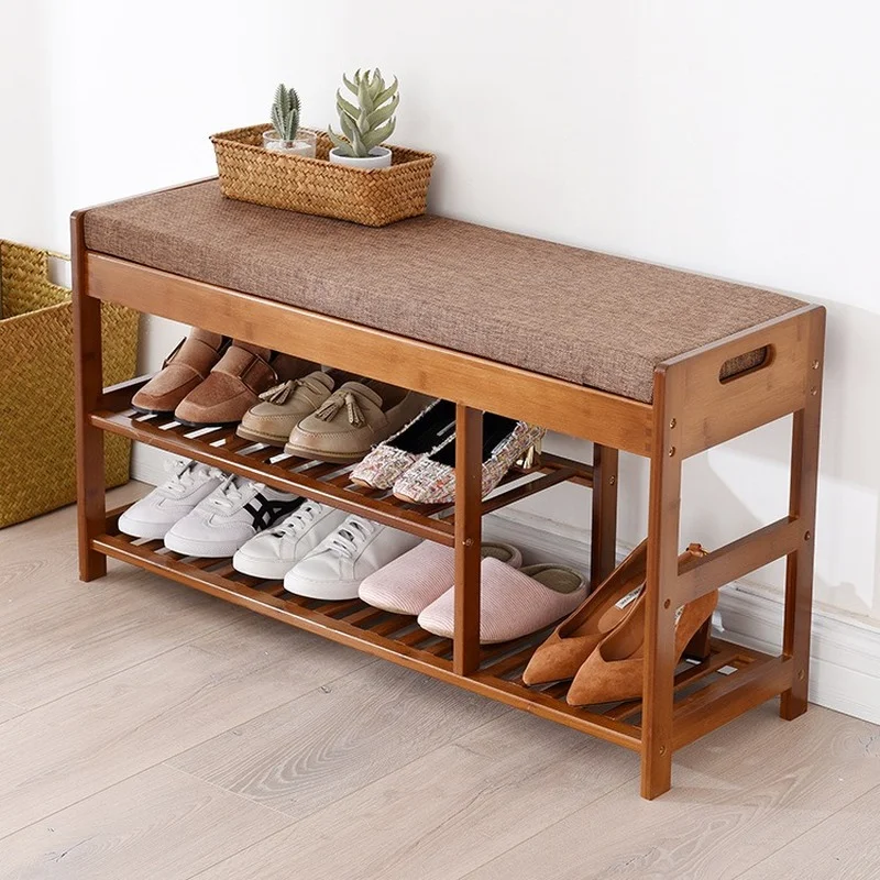 

Organizer Design Shoe Rack Small Nordic Bamboo Wood Modern Household Storage Bench Simple Entrance Zapatero With Seat HX50XG