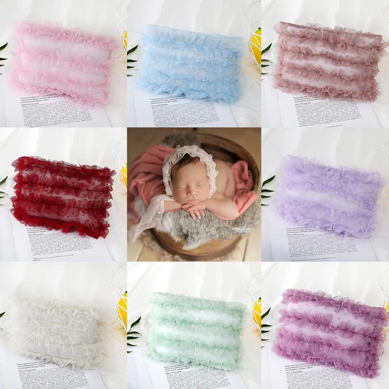 Newborn Photography Props Fashion New Solid Color Ruffle Crochet Lace pillows Baby  Posing Photo Shooting Pillow Accessories