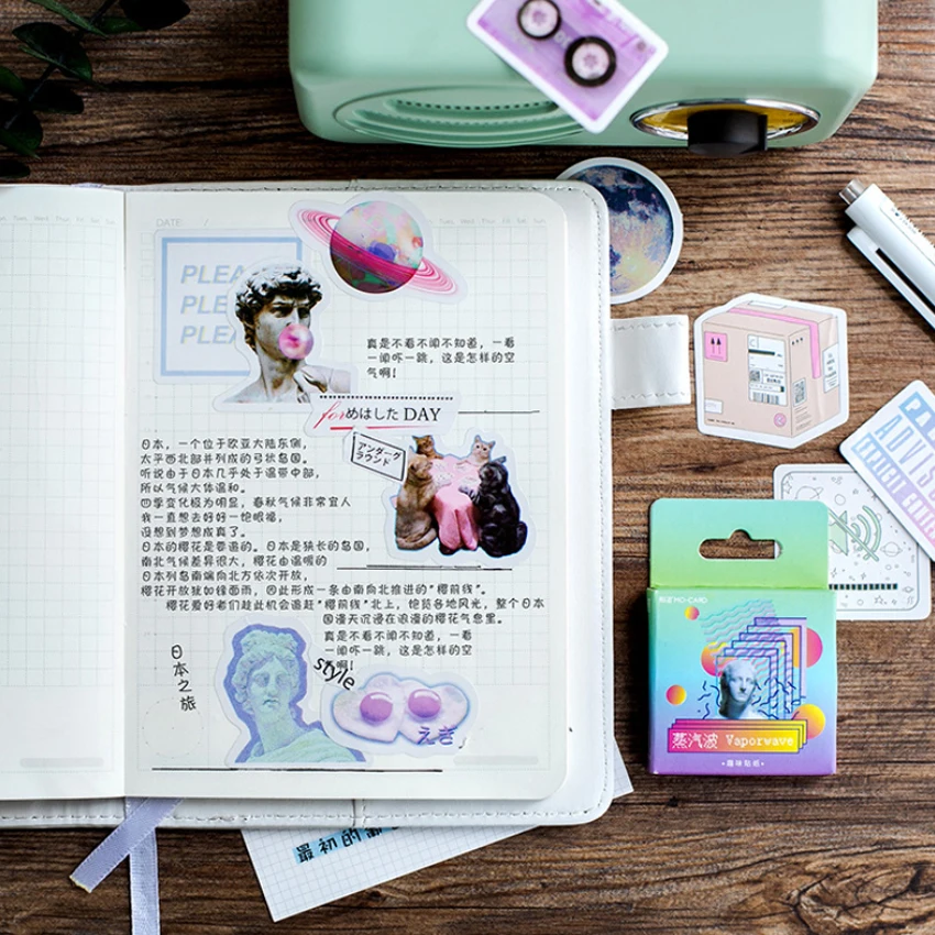 46Pcs/box New Steam Wave Multifunction DIY stickesr for writing diary for students or office