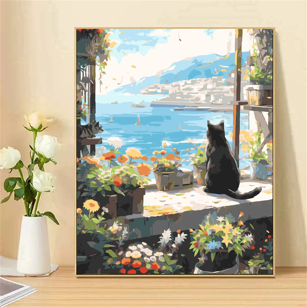 Paint by Numbers For Adult Kit Cat On The Windowsill DIY Dropshipping acrylic Oil Painting Canvas by Number Home Decor