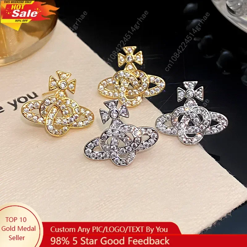 

Elegant Micro-Set Saturn Zirconia Stud Earrings Luxury Feel New Fashion Versatile Ear Jewelry Western Queen Style