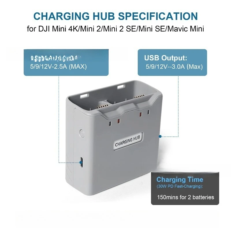 For DJI Mini 4K Mini 2 SE  2 SE Drone Two‑Way Charging Hub Compact Practical Multi‑Battery Charging Accessory