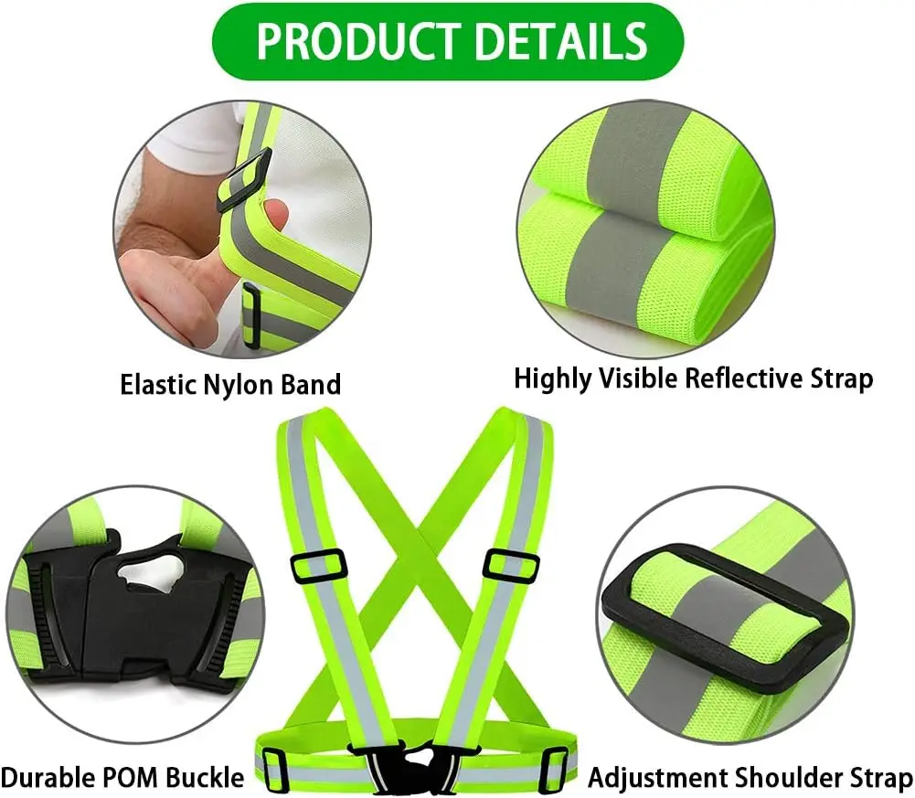 1 Set Adjustable Elastic Reflective Vest Reflective Glow Belt with 2Pack Reflector Armbands for Running Jogging Walking Cycling