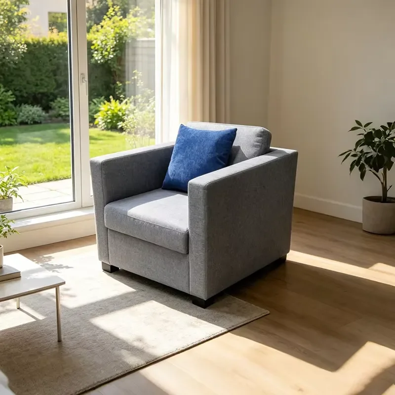 Modern Leisure Cafe Reception Hotel Waiting ArmChair Villa Balcony Wood Frame Fabric Upholstered Single Sofa Chair for Living