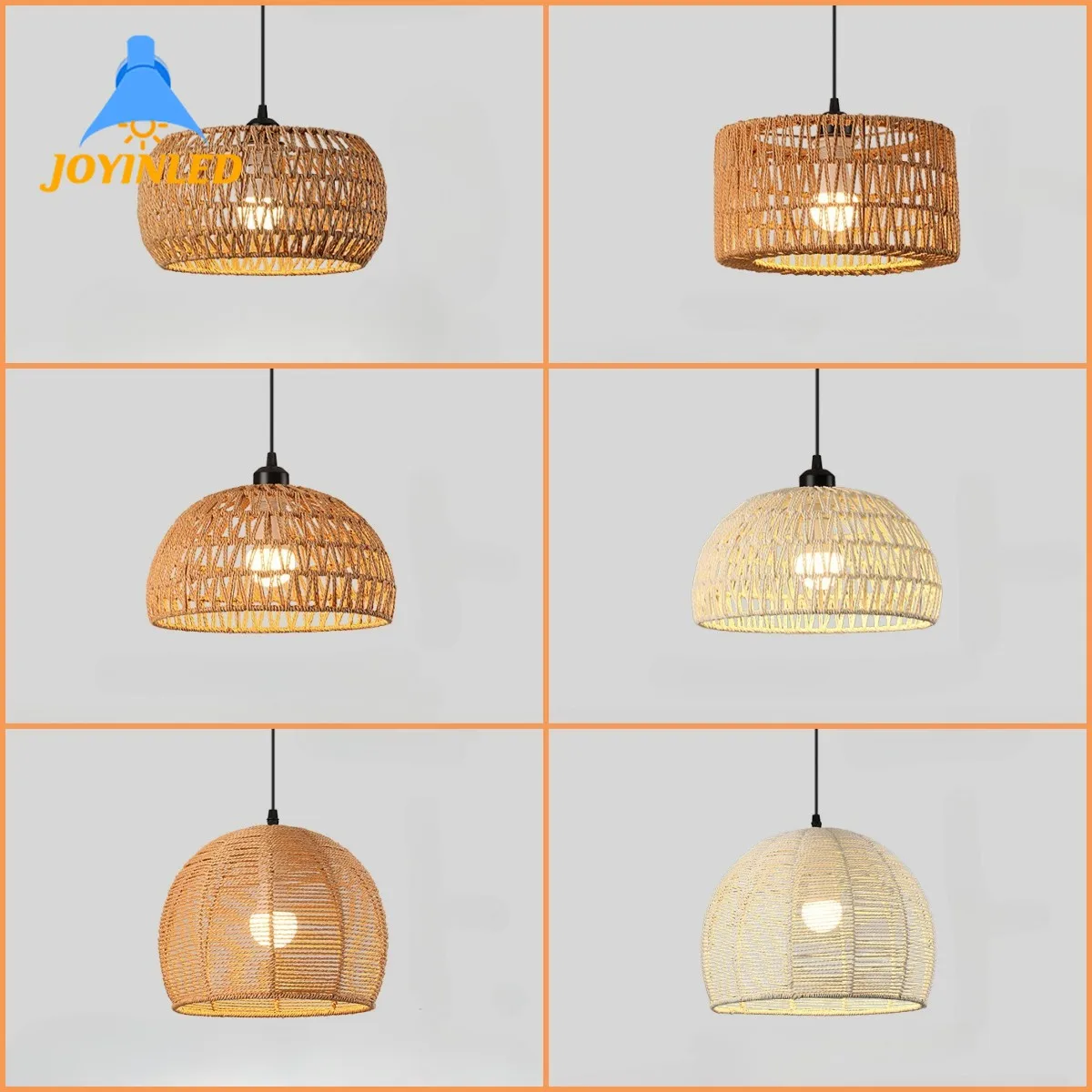 

E27 Hand Woven Hemp Rope Hanging Chandelier Boho Rattan Pendant Light Fixture Vintage Farmhouse Retro Wicker Basket Pendant Lamp