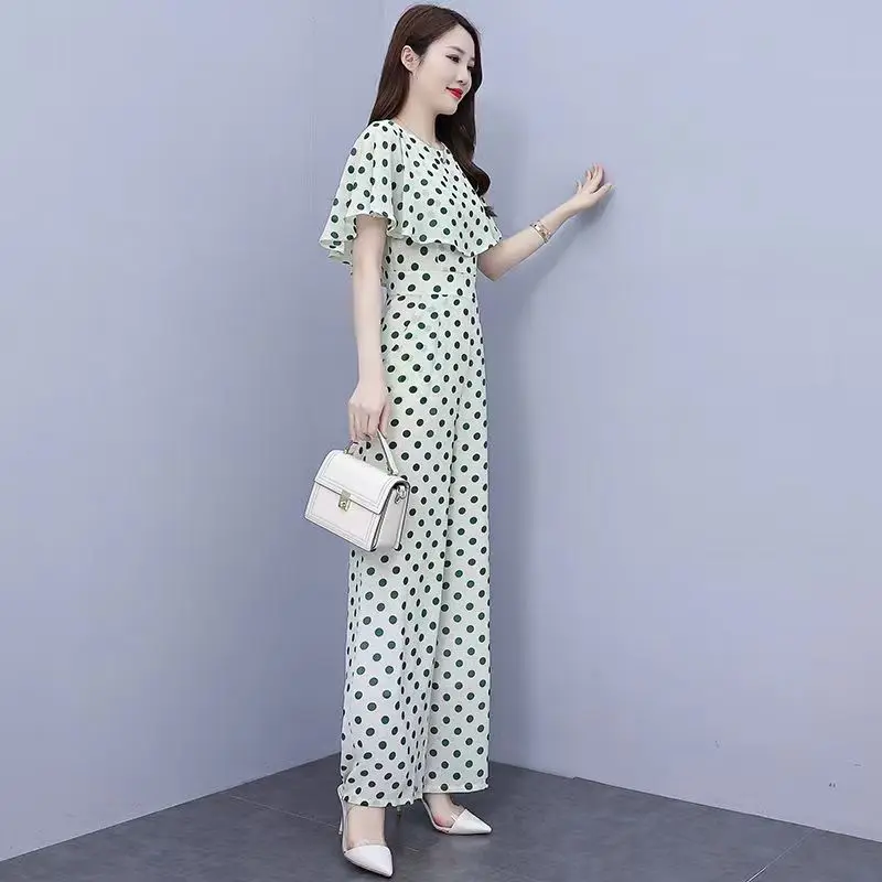 Fortschritt licher und modischer Polka Dot Chiffon Jumps uit mit weitem Bein für Damen Sommer 2023 New Temperament Göttin Stil Jumps uit