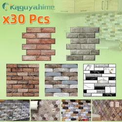 Papel de parede autoadesivo 3D para decoração, adesivos de parede impermeáveis, tijolo DIY pedra, mosaico de madeira e mármore, decoração de cozinha, 30 pcs/lot, K