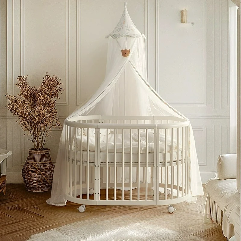 Movable Baby Small Round Bed 0-6 Years Old Newborn Bed Cradle Customizable Crib Solid Wood Splicing Large Bed Multifunctional
