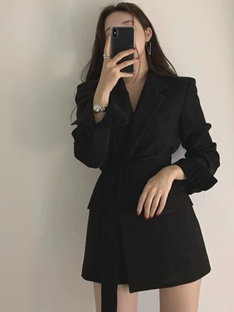 Spring Autumn Women\'s Blazers Slim Fit Fashion Suit Long Sleeve Belt Jackets Casual Coat for Office Lady Korean Fashion Clothing