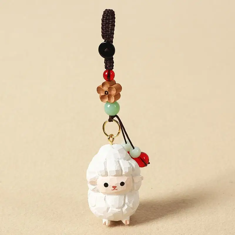 Handgeschnitzter Holzlamm-Schlüsselanhänger, Niedlicher Exquisiter Taschenanhänger, Kreatives Hängeornament, Einzigartiges Geschenk, Schreibtisch- und Wohndekoration – Detail 4