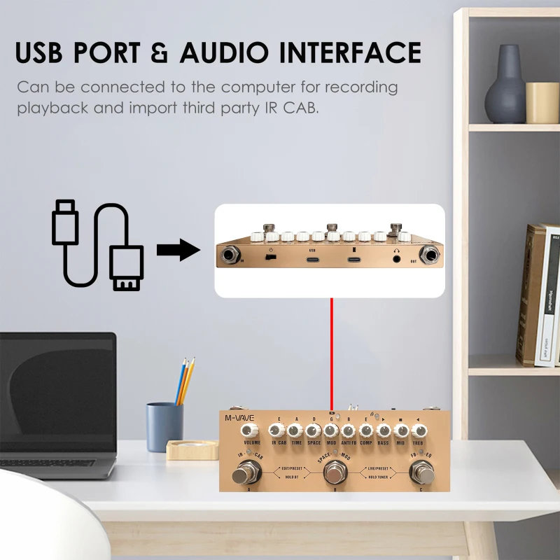 M-VAVE CUBE BABY Portable Multifunctional Bass Combined Effect Pedal with Wireless Music Playback Phone Recording Audio Type-C