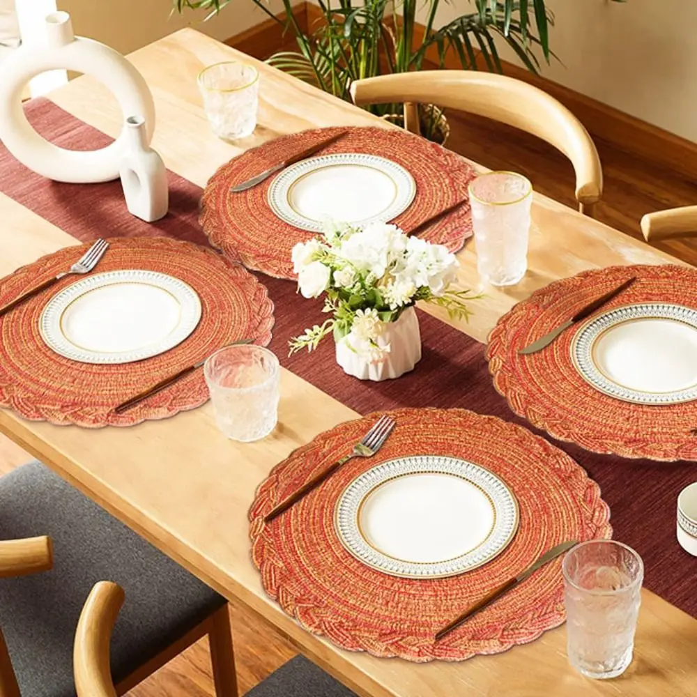 Table Mats Round Woven Placemats Non-Slip Nordic Style Braided Placemats Washable 18/30/38cm Coaster Dining Tables