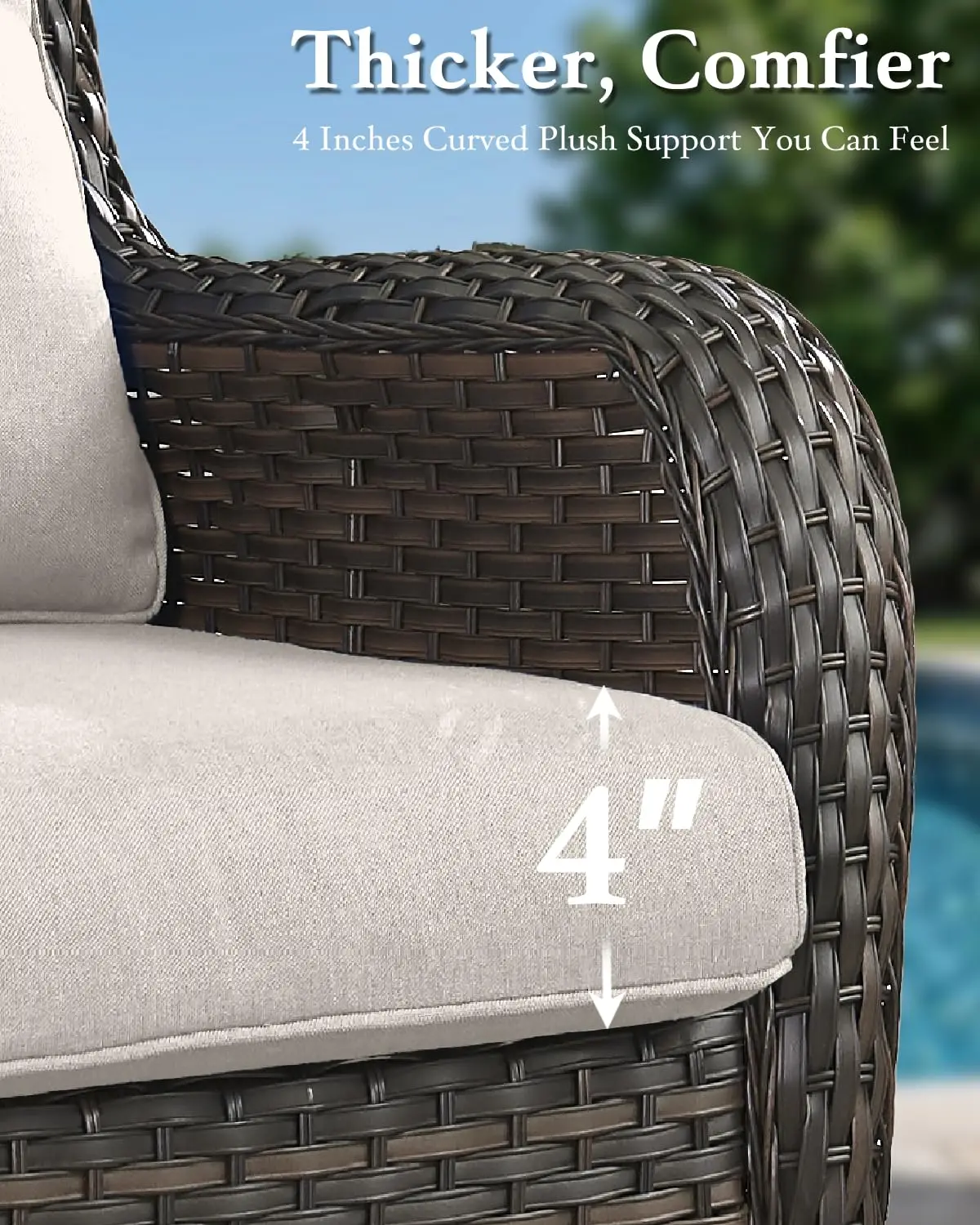 Outdoor Patio Swivel Rocker Chair Wicker Rattan High Back Deep Seat Cushion Deck Porch Garden Set 2 Brown Beige, Customized