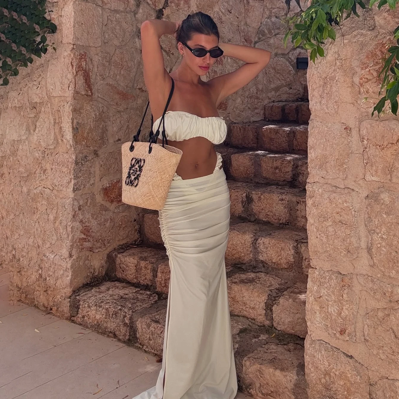 White 3Pcs Bikini Women Sexy Swimsuit Push Up Swimwear Bandeau Biquini Female Micro Bikinis Long Skirt Bathing Suit Beachwear