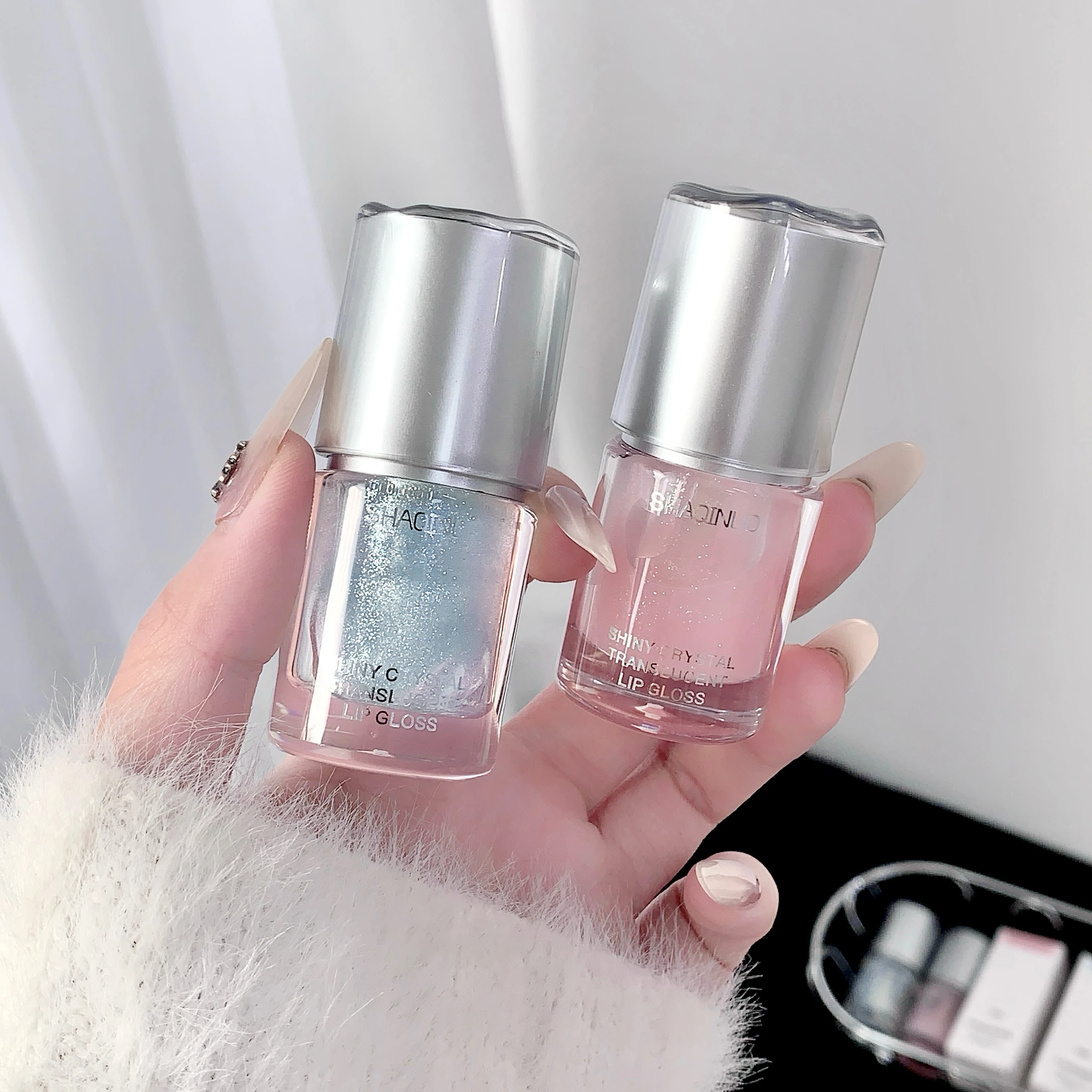 샤키누오 글리터링 미러 립 글레이즈, 워터리 쉬머링 라이트 립 글로스 메이크업 6g 6컬러, 수분 공급, 롱래스팅