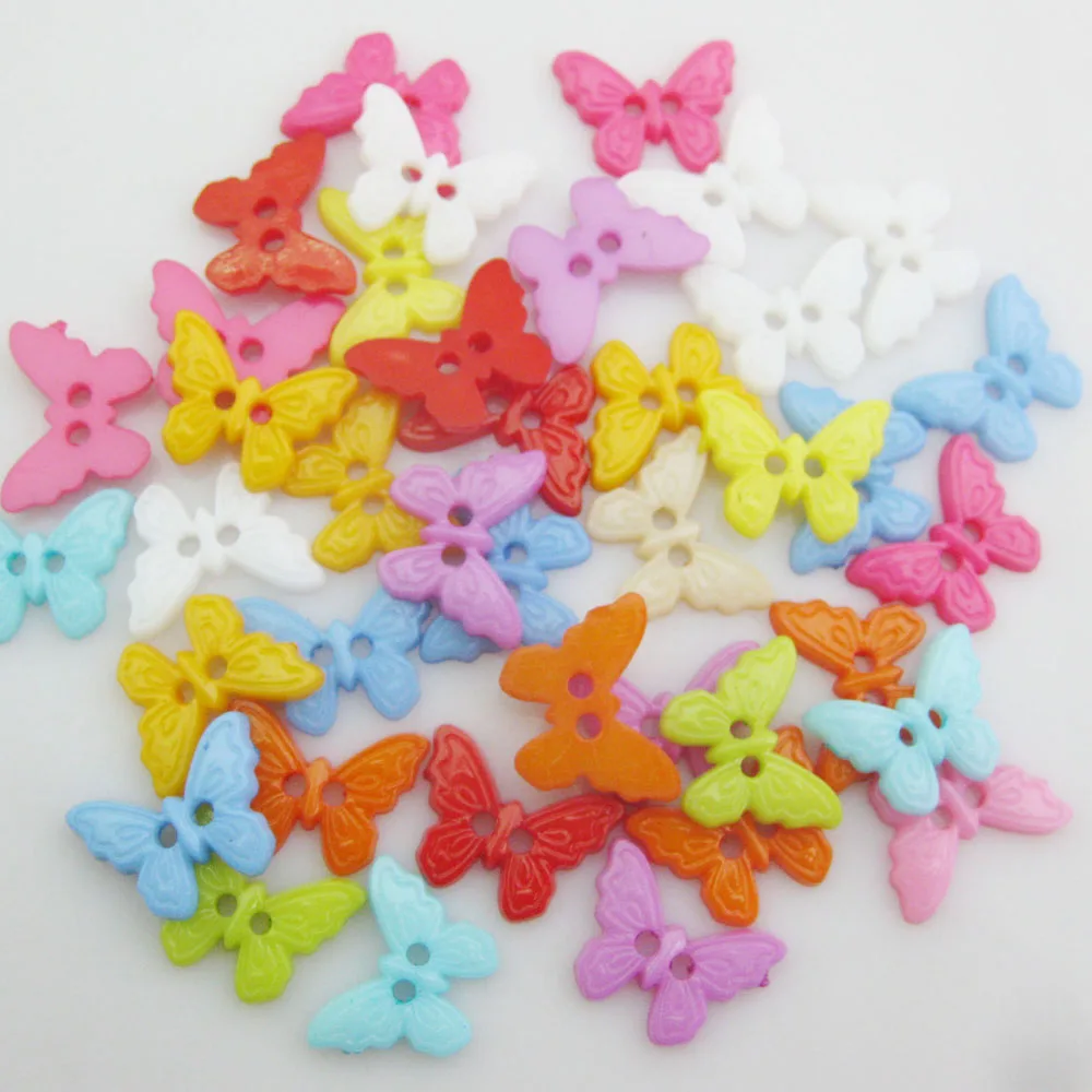 NBNVKL 50Pcs Assorted Colors Small/Big 2 Holes Flatback Plastic Butterfly Buttons For Garment Sewing Supplies