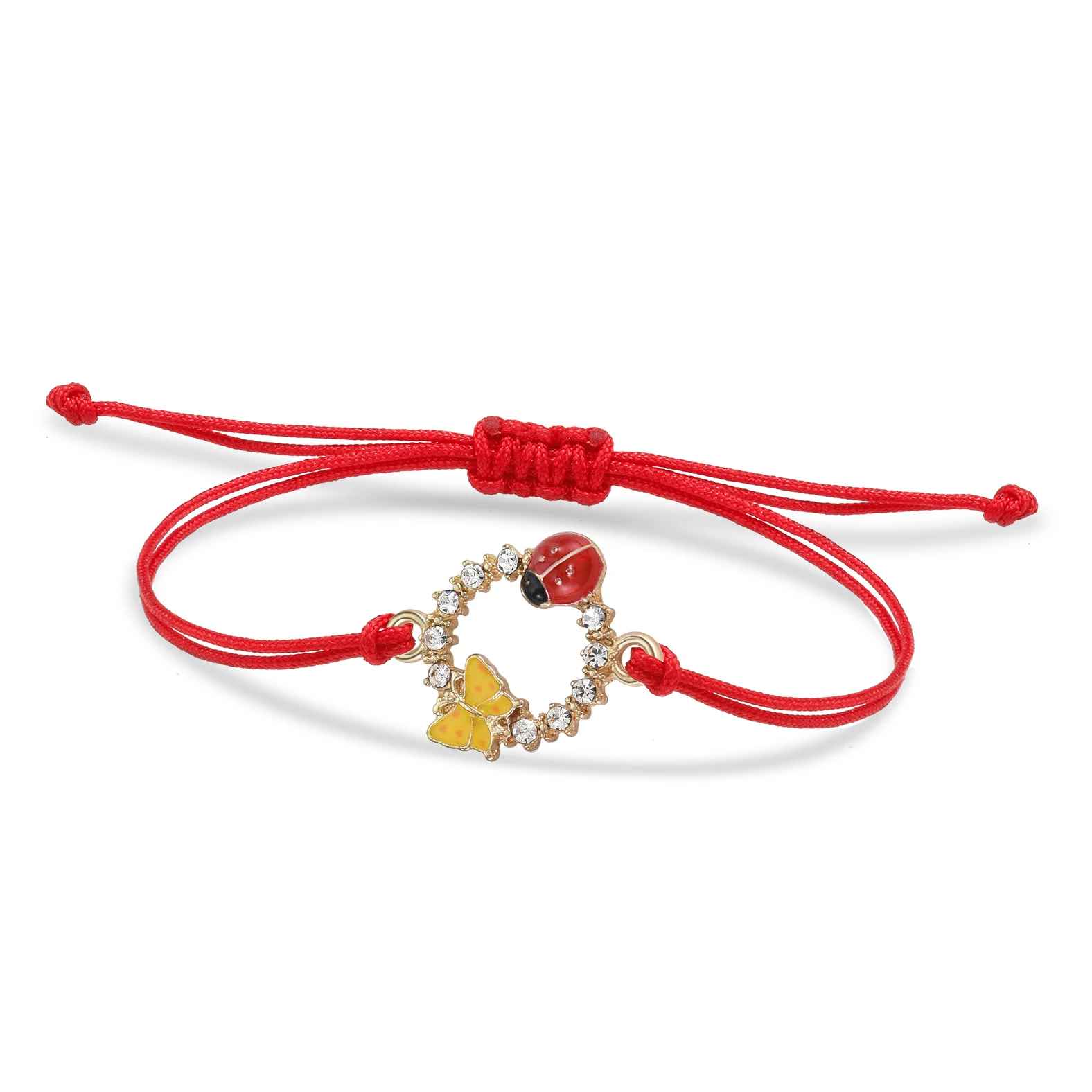 Zinc Alloy Round Circle Enamel Butterfly Ladybug Charm Bracelet Women 2025 New Fashion Cute Insect Ladybird Red String Jewelry