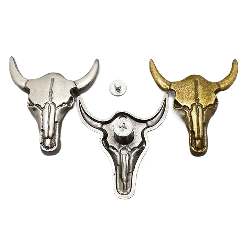 Retro Western Cowboy Bull Pins Buffalo Skull Head Screw Brooch Back Conchos Belt Leathercraft Saddle Luggage Bag Decor Accessory