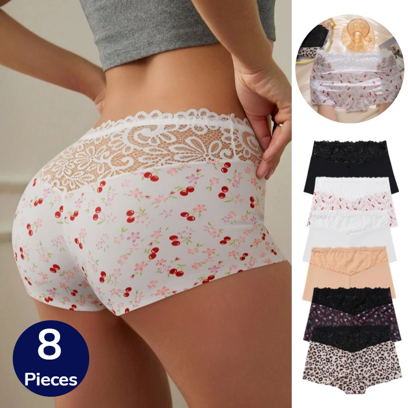 

Женские трусики WarmSteps, 8 шт./компл., модные женские боксеры с принтом, сексуальное кружевное нижнее белье, дышащее нижнее белье, спортивные женские шорты
