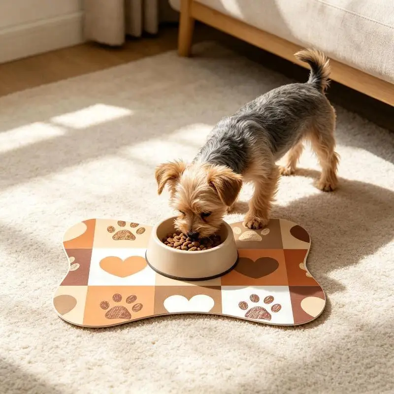 Bone Shaped Pet Feeding Mat 20X30cm Non Slip Base Waterproof Absorbent Pad For Dog Cat Food Water Bowl Resting Place Accessory