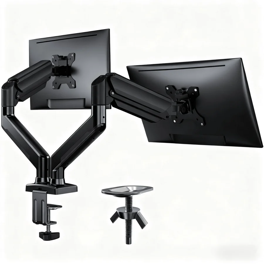 Dual Monitor Mount Stand Dual Arm For 13-32 Inch Screens – Adjustable Desk Monitor Arm With 360° Rotation, Tilt & Swivel, Suppor