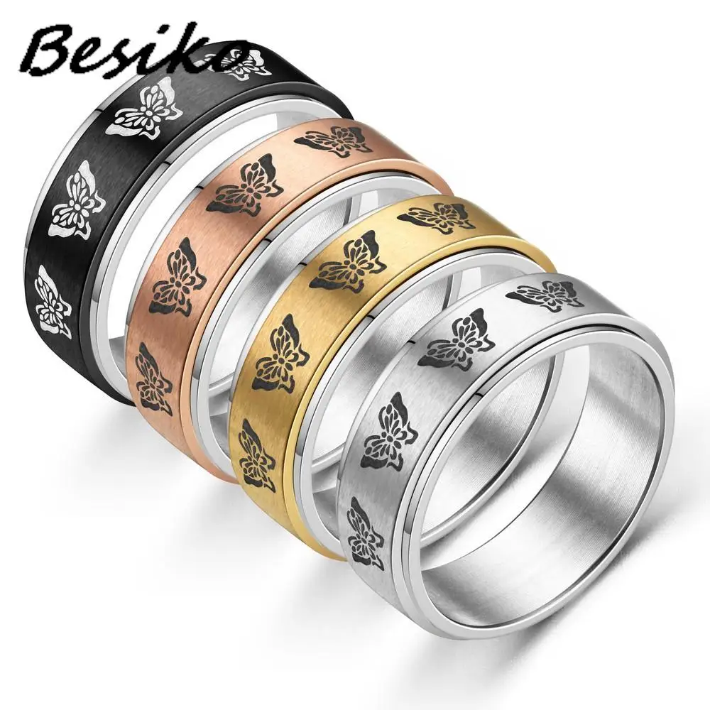 Besiko 8mm lęk Fidget Spinner pierścienie motyl ze stali nierdzewnej Spinning obrotowy kobiety mężczyźni Punk Rock pierścień antystresowy