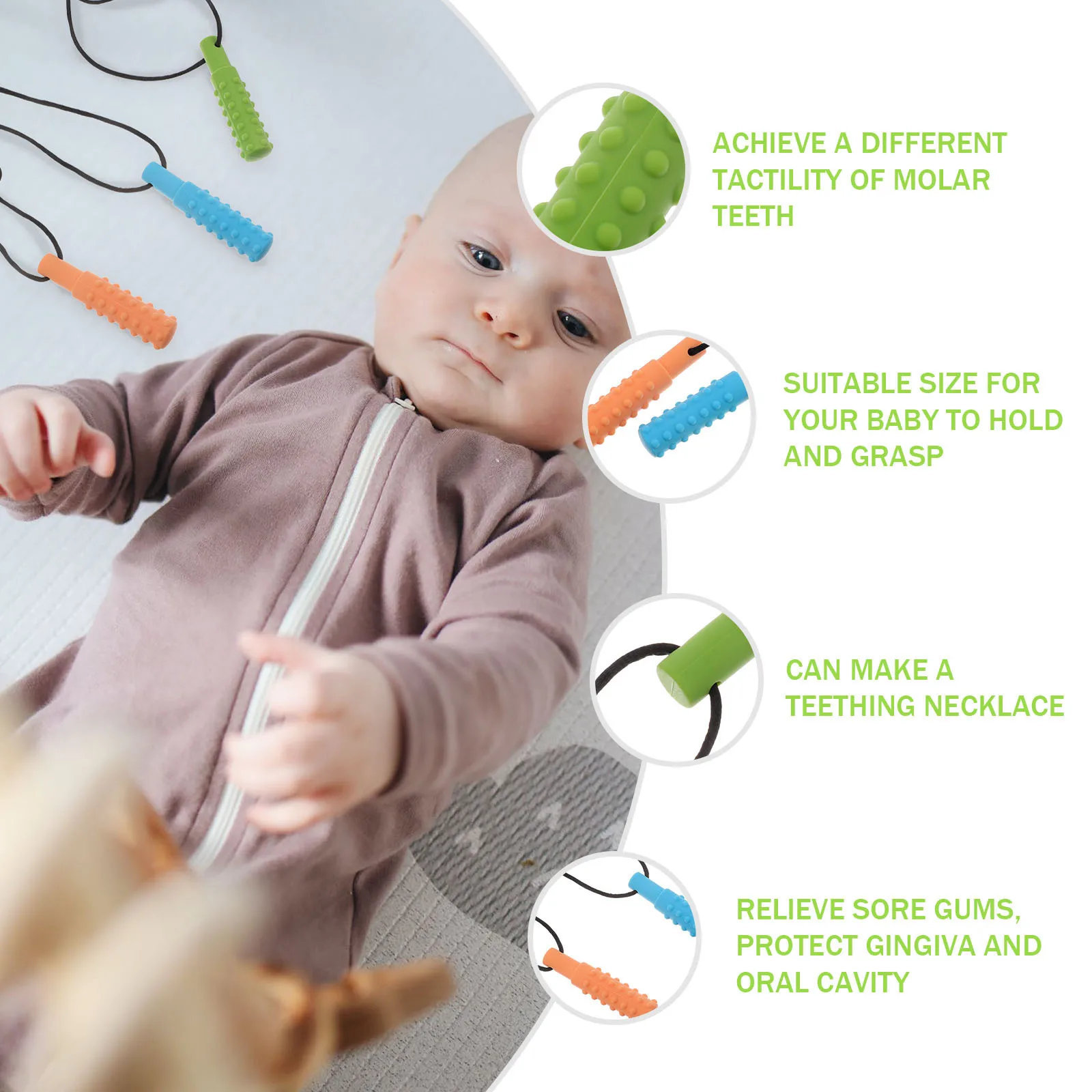 3pcs Children Chewable Silicone Necklace Baby Teething For Sore Gums Relief Infant Chewing Nursing Gift Toddler Teether