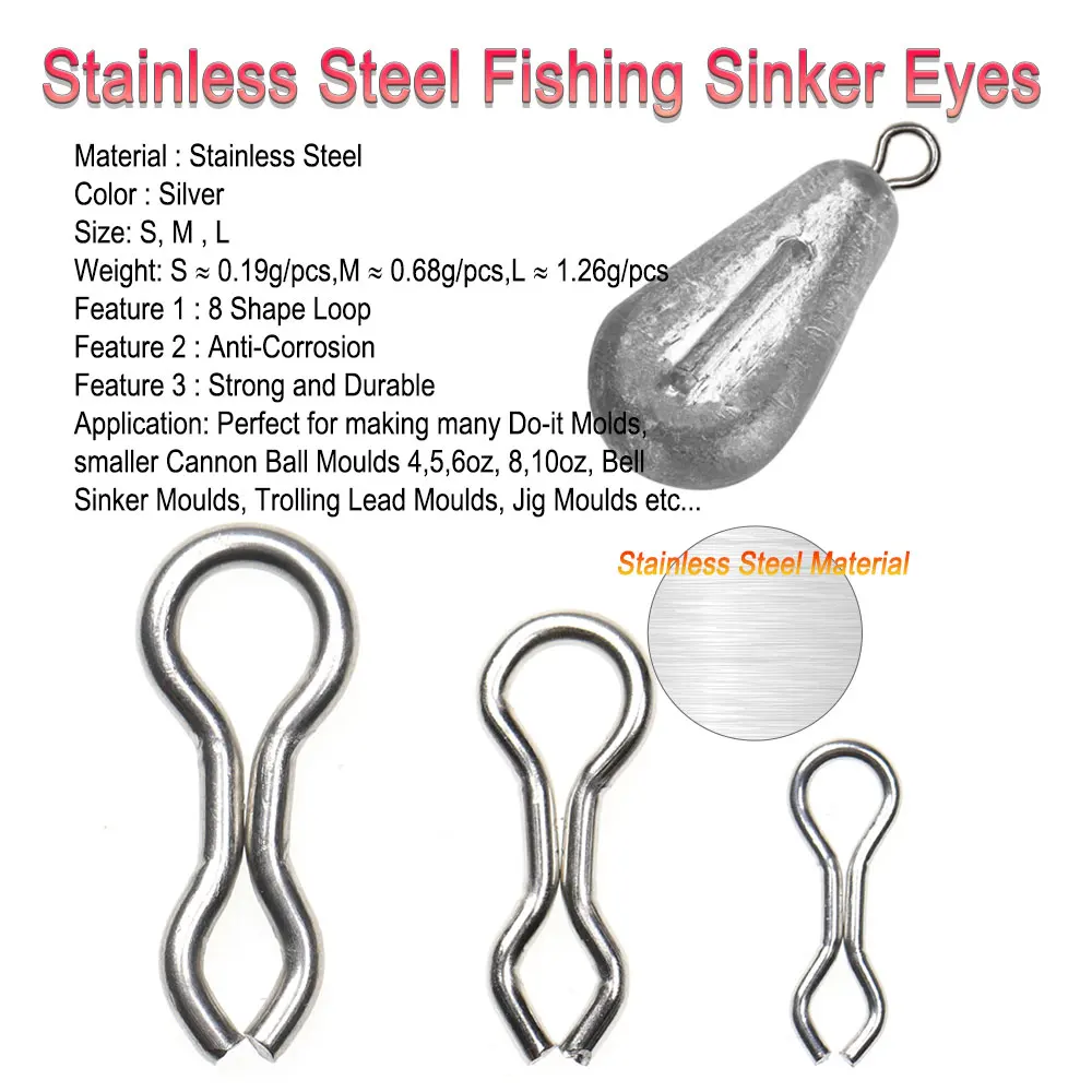 ICERIO 50pcs Stainless Steel & Brass Fishing Sinker Eyes Eyelets Splay Ring For Carp Fishing DO-IT Mould Loops DIY Jig Lures M S