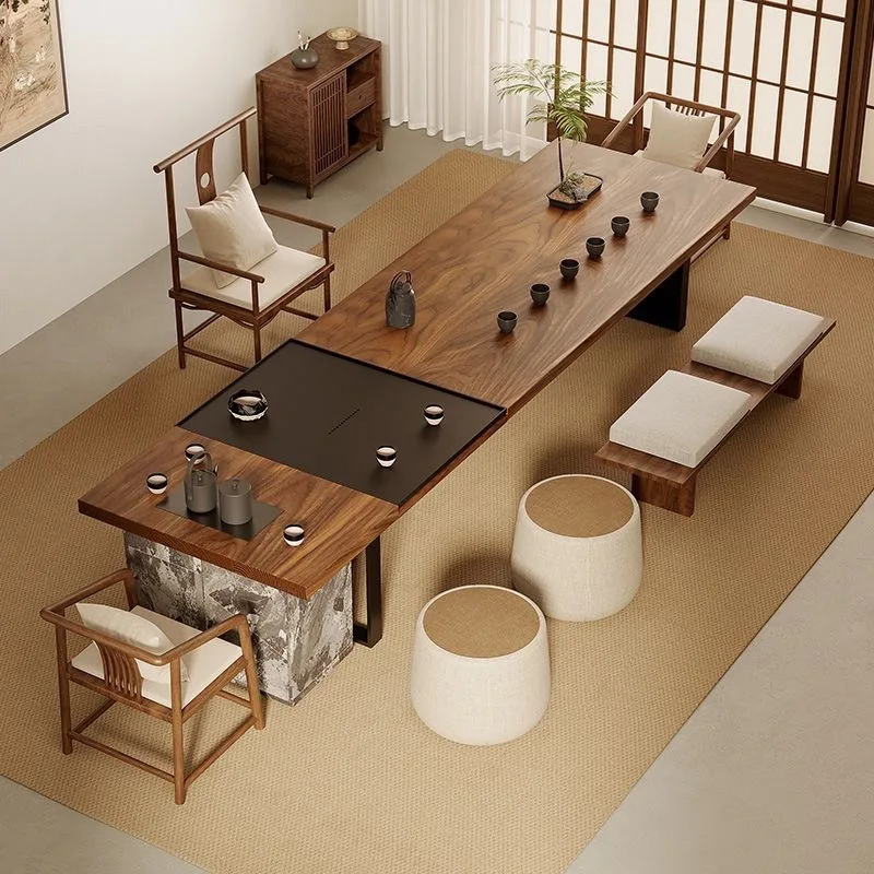 Song-dynastie esthetische eiland theetafel en stoel combinatie woonkamer huishouden zen licht luxe nieuwe Chinese theetafel