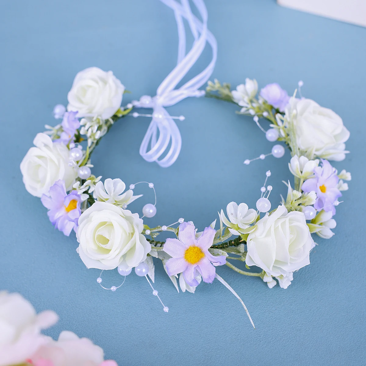 Handmade Flower Wreath Bride Women Bohemia Beach Flower Crown Hair Band Wedding Floral Headband Garland Girl Hair Accessorie image 6