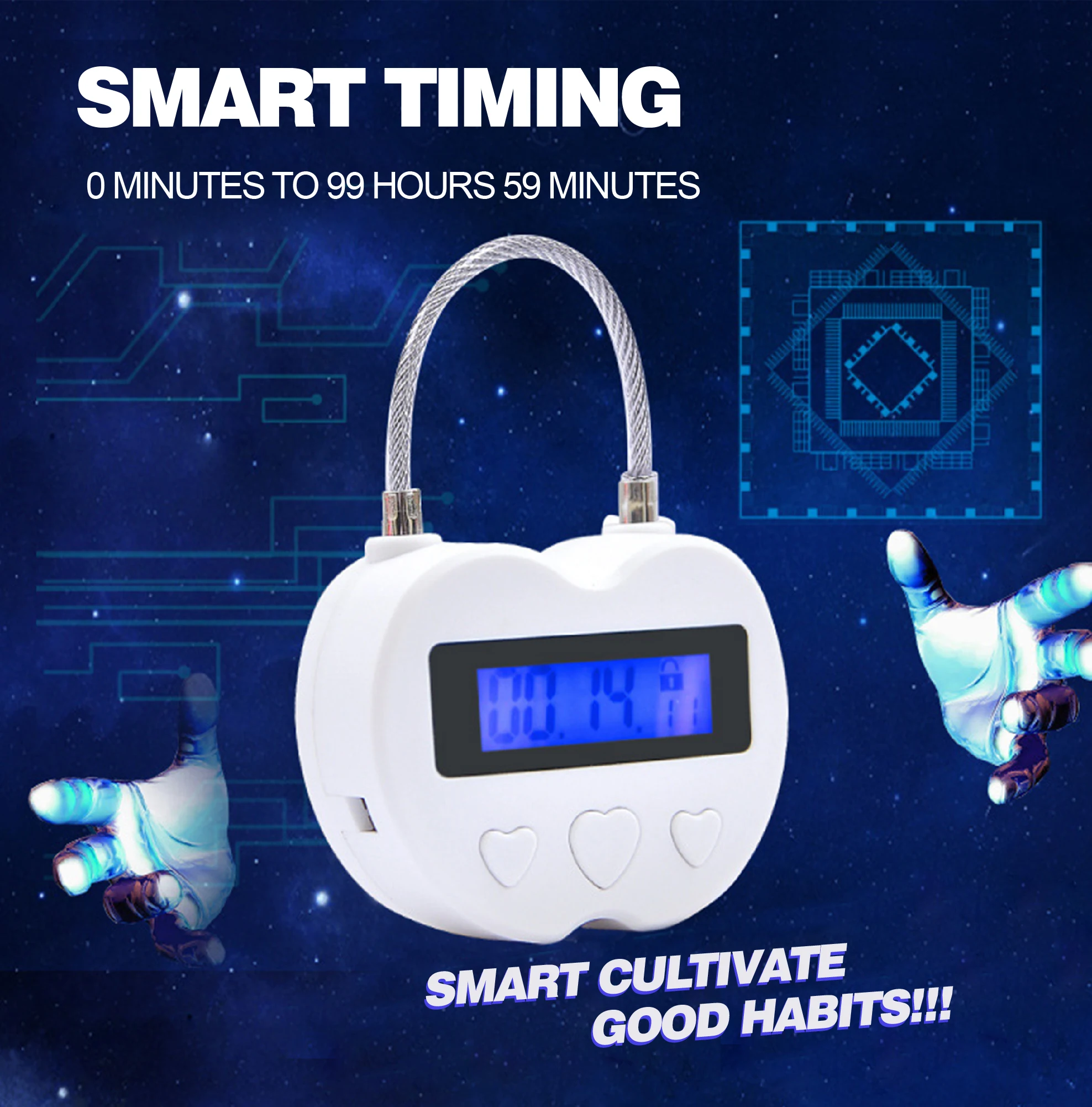 Smart Time Lock LCD Display Time Lock Multifunction Travel Electronic Timer Waterproof USB Rechargeable Temporary Timer Padlock