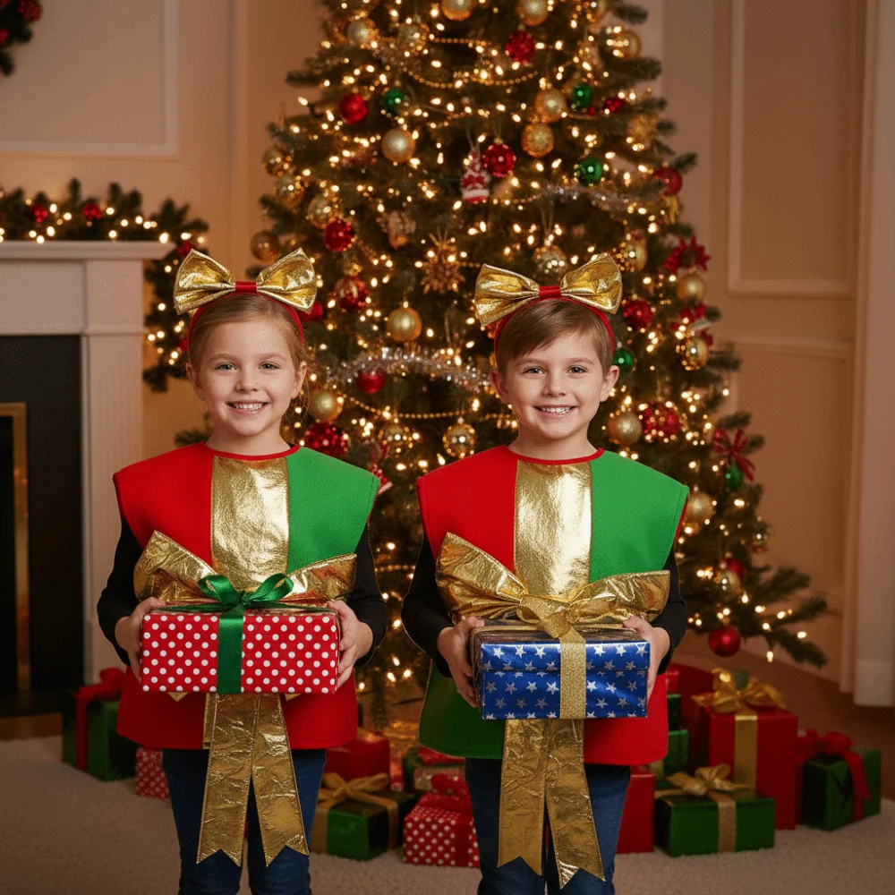 Costume Cute Christmas Costume Bow Creative Christmas Dress-Up Performance Costume Gift Box Costume