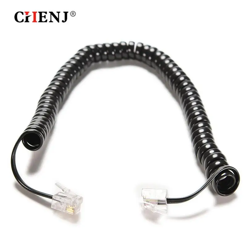 6, 5ft Male RJ12 Ke RJ12 Phone Handset Extension Coil Cable Line Wire Lead Telepone Extension Cord Line Cable Hitam 2M