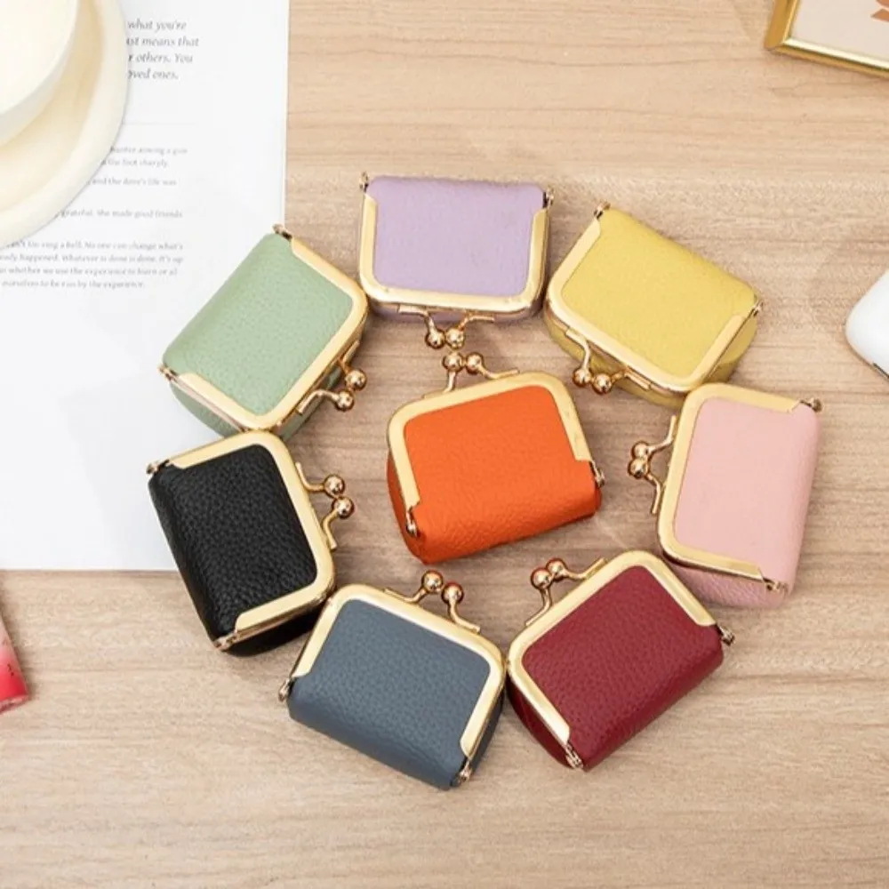 Wallet PU Leather Kiss Lock Coin Purse Square Solid Color Leather Jewelry Bag Multifunctional Mini Small Item Bag Ring